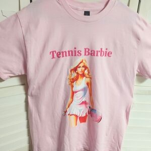 Women's Light Pink Tennis Barbie Graphic Tee- Gildan Medium